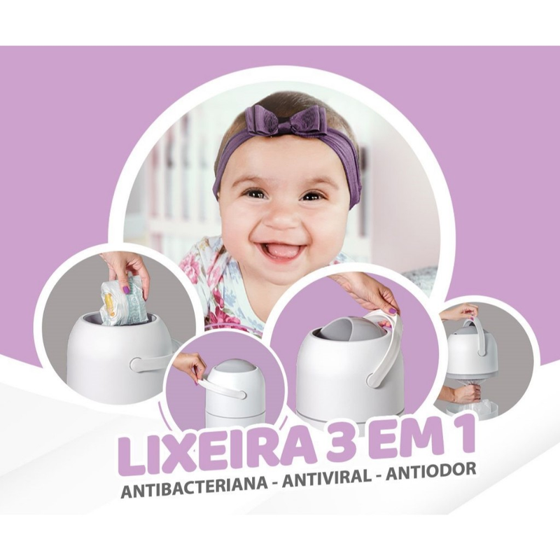 Lixeira Antiodor para quarto do Bebe, Banheiro, fraldas e Pet, lixeira Magica 3 em 1
