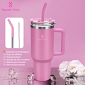 Copo Térmico Inox 1200ml Romantic Crown, com canudo e tampa.